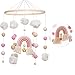 Promise Babe Mobile Baby Windspiele mit Filzbällen Regenbogen Mobile Baby Hölz Mobile Baby Mädchen Bettglocke Anhänger zum Aufhängen über dem Kinderbett Mobile für Babybett(Rosa Regenbogen)