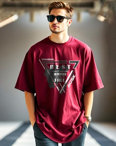 Image of AUSK T-Shirt for Mens with Round Neck Oversized Drop Shoulder