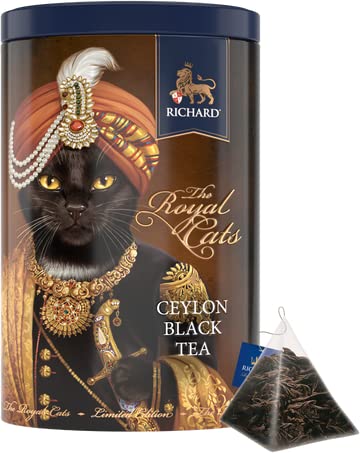 Richard Royal Tea The Royal Cats, 20 Pyramids (1.7G Each) Ceylon Black Tea, Tin 34G (The Bombay Black) Gift Box Rich Aroma Intense Flavor #TOP1