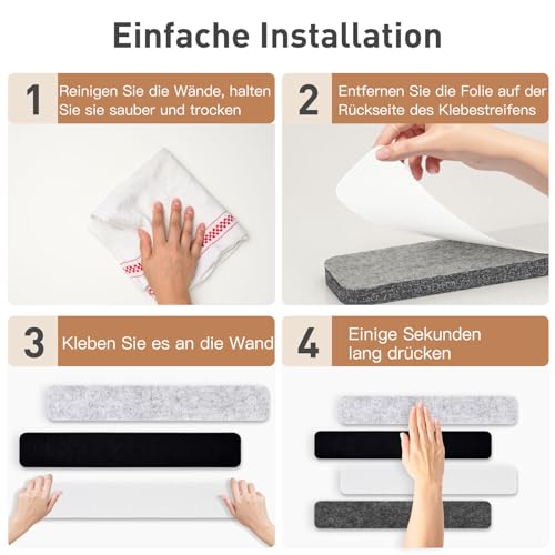 QUEENLINK Pinnwand Filz Selbstklebend 8 Stück mit 40 Pinnnadeln, 33×5cm Pinwand Streifen Korkwand Fotowand Memotafeln Filzplatte Bulletin Board für Büro Küche