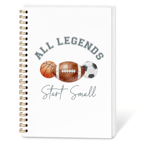 SYLLHRZGB Sports Balls Boys Spiral Notebook Journal, Football Basketball Notebooks for Work School, Soccer Journaling Notebooks, All Legends Start Small School Supplies Gifts for Boys Kids, 5.5x8.3