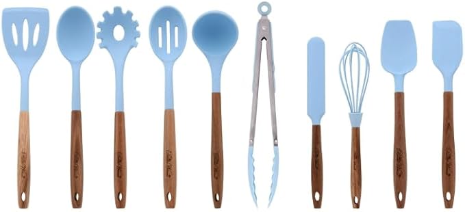 Pioneer Woman 10-Piece Silicone and Acacia Wood Handle Cooking Utensils Set, Multiple colors