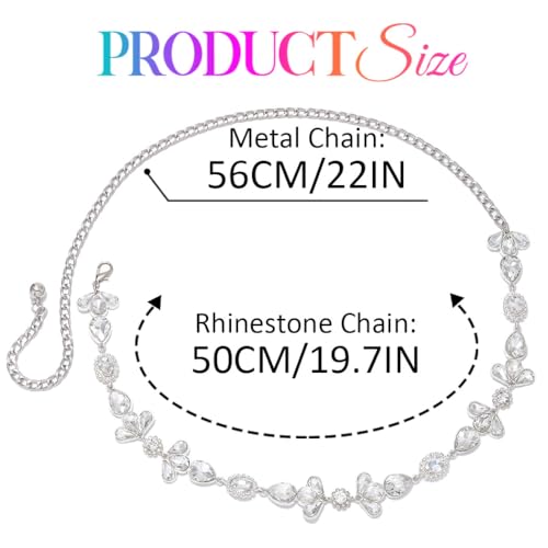 COSYDAYS Silver Rhinestone Belt Sparkly Waist Chain Fashion Crystal Dress Belts for Women4