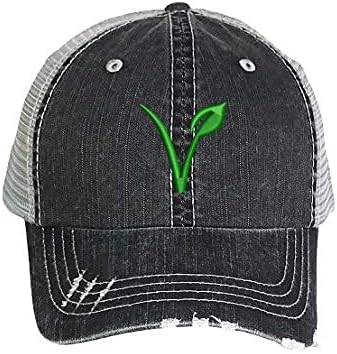 Vegan Symbol Distressed Trucker Hat - Embroidered Trucker Baseball Hat