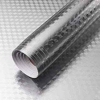 VANISA Oil Proof Sticker Silver Self Adhesive Wallpaper 40×300cm Sticky Back Plastic Peel and Stick Waterproof Furniture Stickers for Kitchen Countertop Shelf Liner Cupboard Backsplash