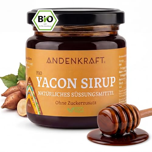 Andenkraft BIO YACON SIRUP, natürliche Süße aus Peru, bis zu 70% weniger Zucker, präbiotisch, ballaststoffreich & veganer Zuckerersatz, zuckerfrei Sirup in Rohkostqualität