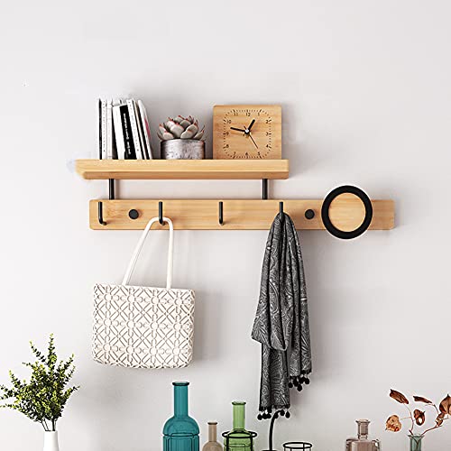 Porte-manteau avec étagère de rangement – Crochets muraux en bois pour entrée, salle de bain, salon, chambre à coucher