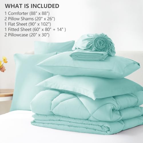 Image of CozyLux Queen Comforter Set Spa Blue - Bed in a Bag Queen Size 7 Pieces, Luxury Soft Bed Set for All Seasons, Bedding Set with Down Alternative Comforter, Sheets, Pillowcases & Shams