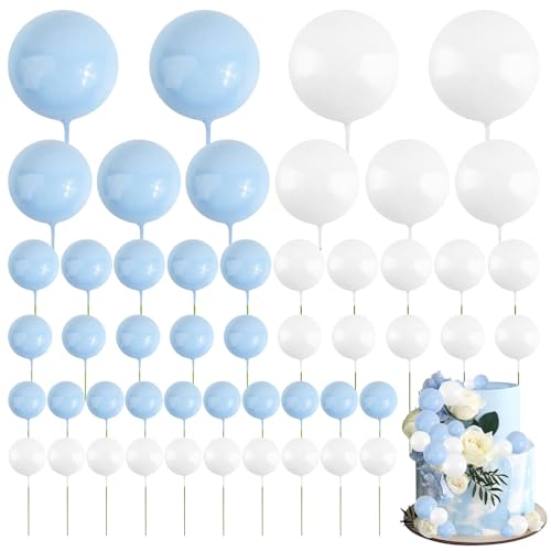50 palline decorative per torte, in schiuma blu e bianca, in 6 misure (1-4 cm), decorazione fai da te per compleanni, matrimoni, San Valentino