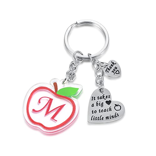Mic Tai Apple Keychains Appreciation Gift For Teacher: Initial Apple Heart Keychain Women School Teacher Week Thank You Gift (M) #TOP24