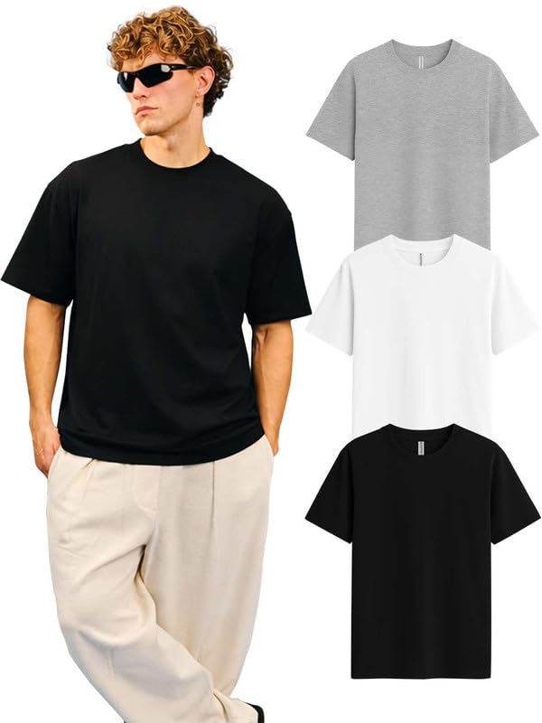 Image of SLEEPY NUTS Half Sleeve Round Neck 100% Cotton Tshirt for Mens Pack of 3 Regular Fit Solid T-Shirts Combo