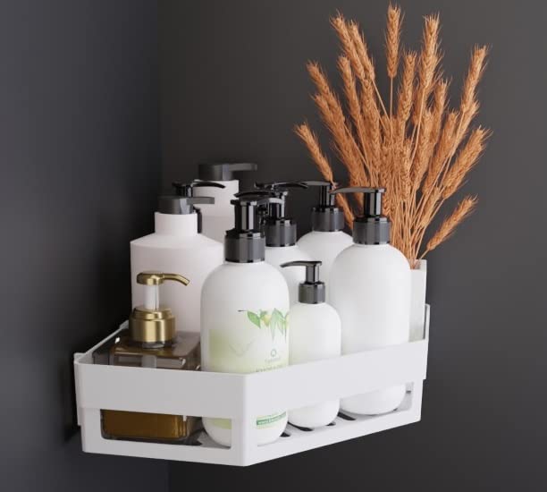HOUSE OF VIPABathroom Accessories Kitchen Bathroom Shelf Wall Holder Storage Rack Bathroom Organizer Rack Storage Box Strong Adhesive Sticker Shower Rack Shelf Bathroom Corner (White, 1 Corner)