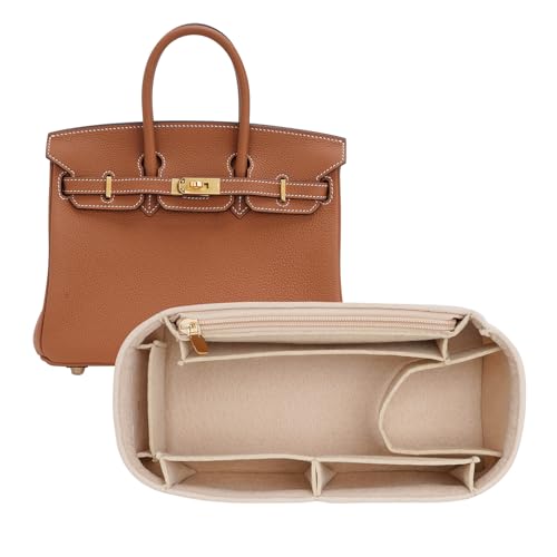 DOIAPUOS Premium Felt Handbag Organizer Insert for Birkin 25 Bag Scratch Protection Safeguard (Beige, BK25)