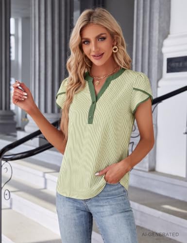 Blooming Jelly Women's Dressy Casual Tops Business Work Short Sleeve Blouse - Image 2