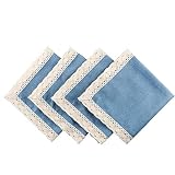 EHouseHome Dinner Cloth Napkins with Lace Trim Waterproof Spillproof Faux Linen Fabric Napkins,Set o