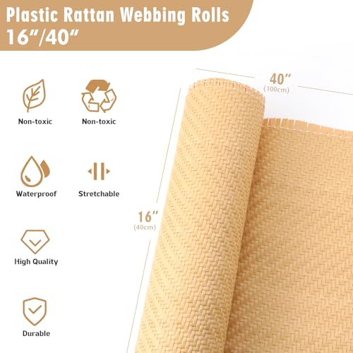 Wesiti 16"x40" Plastic Rattan Cane Webbing Fabric Roll Handwoven Synthetic Poly Rattan Rolls Faux Cane Open Weave Mesh for DIY Furniture Decoration Chair Cabinet Ceiling Bed Basket Door Ceilings by Wesiti - Image 2