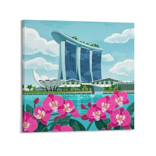 Poster paysage de Singapour idée cadeau décoration murale format 50x50