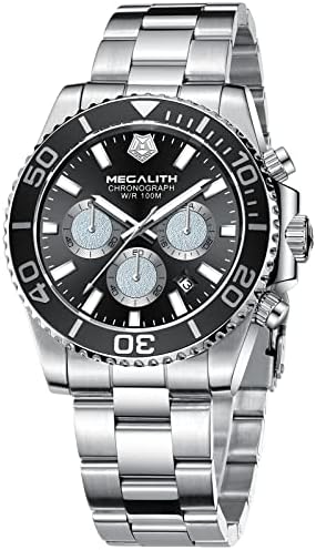 MEGALITH Mens Watches Chronograph Stainless Steel Watches for Men Waterproof Designer Mens Wrist Watches Dress Analogue Luminous Date
