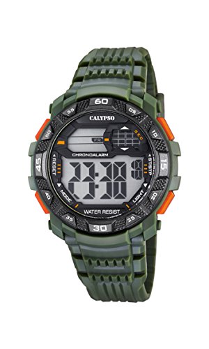 Montre numérique Calypso K5702/3 avec cadran LCD et sangle en plastique vert