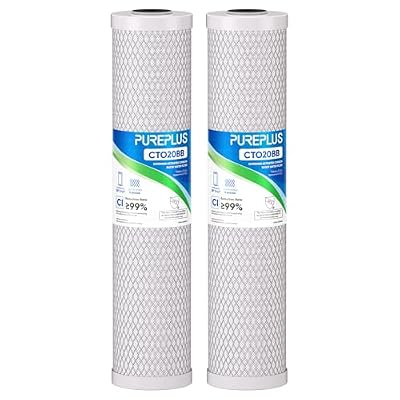 PUREPLUS 5 Micron 20" x 4.5" Whole House Coconut Shell Activated Carbon Water Filter Replacement Cartridge, Compatible with FC25B, EPM-20BB, CB-BB-20, CTO-F20B-5, 155783-43, 2 Pack