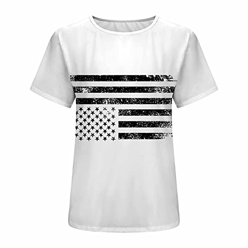 Casual Clothes 2023 Women Short Sleeve American Flag Basic Tops Summer Vintage Crew Neck Tunic Vacation Tees Shirts #TOP5