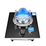 GAROEN Cucina a Gas 1 bruciatore Cucina a Gas, 7.0KW 9 cavità Timer Fuoco Alto, portapentole in ghisa in Vetro temperato, con Protezione antispegnimento (NG)