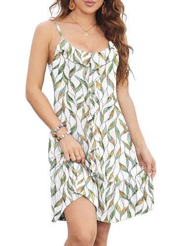 Alealiy Summer Dresses Casual Bathing Suit Cover Up for Women Elegant Classy Sundresses Beach Vacation Clothes C-Leaf S