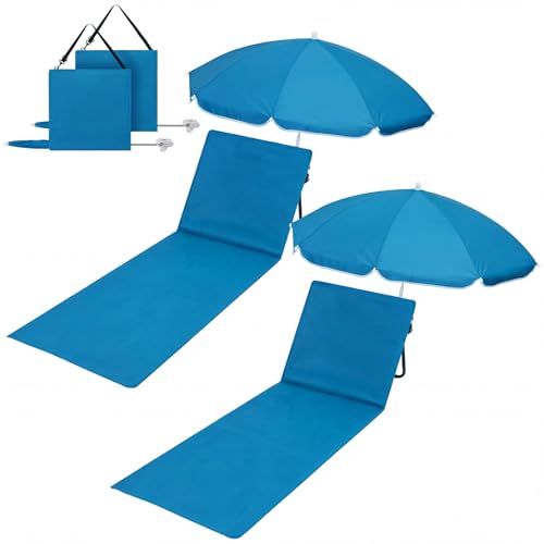 Briwooody 2 Set Beach Chairs with Umbrella Dark Blue Folding Chair