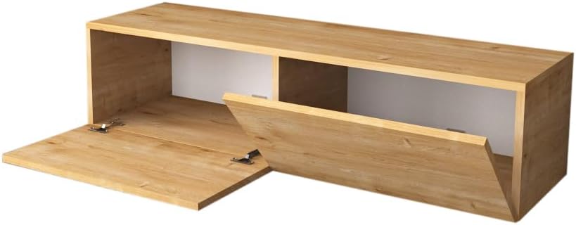 DF17101 Duvara Monte TV Ünitesi Kapaklı Raflı TV Sehpası Modern Duvar Raflı TV Alt Ünitesi Safir Meşe