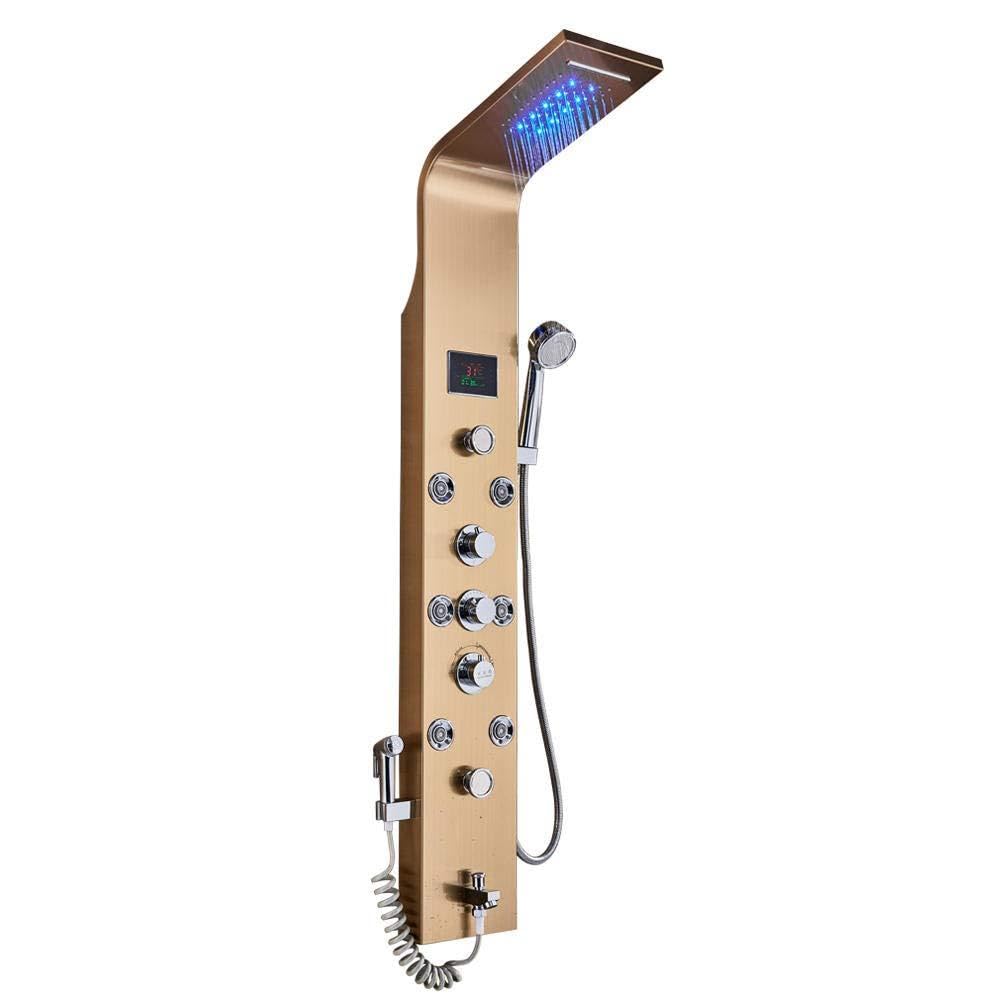 Yniyujkl Gold Bathroom Shower Faucet Led Shower Panel Column Bathtub Mixer Tap With Hand Shower Temperature Screen-Rose