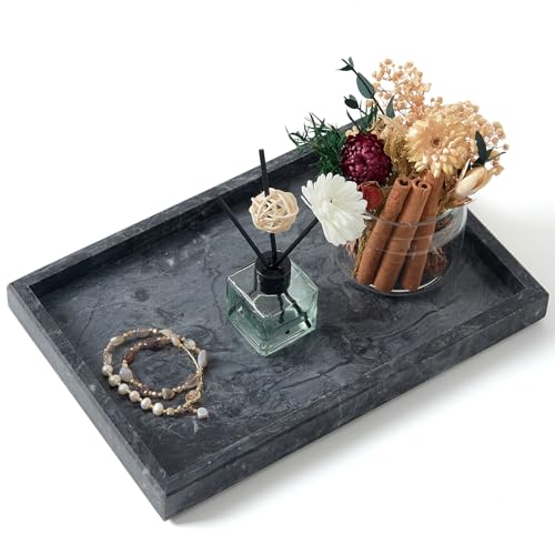 Image of Marble Bathroom Tray,Pure Natural Vanity Tray,Marble Trays for Kitchen Counter Non-Ceramic /Non-Resin,Stone Tray 12 x 8 inch (Black)
