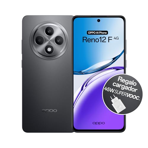 OPPO Reno12F 4G - Smartphone Libre con IA, 16GB (8GB+8GB) 256GB, Pantalla 2.5D AMOLED 6.7', Cámara 50+8+32 MP, Android, IP64, Batería 5000mAh, Carga Rápida 45W, Cargador Incluido - Matte Grey