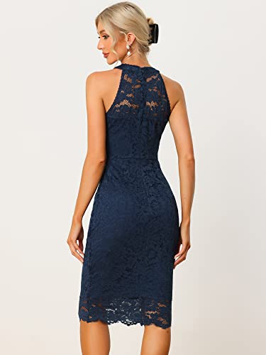 Allegra K Halter Formal Dress for Women's Sleeveless Bodycon Wedding Guest Cocktail Lace Sheath Dress3