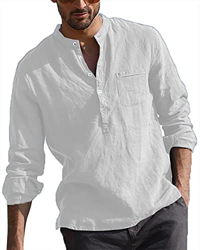 LVCBL Henley overhemd voor heren, lange mouwen, zomerhemd, vrijetijdshemd, linnen hemd, regular fit, herenshirt - Image 3