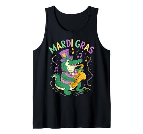 Desfile de cuentas de Mardi Gras divertido cocodrilo Camiseta sin Mangas