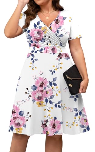 Image of POSESHE Womens Plus Size Dresses Sleeveless Wrap V-Neck Sundress Casual Summer Wedding Guest Cocktail Dress with Pockets