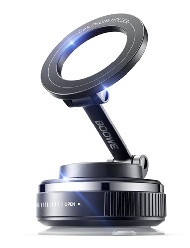 Boowe 2026 Upgraded Vacuum Magnetic Car Mount, Phone Holder 360° Adjustable Foldable Ultra-Stable Grip for iPhone 17/16/15/14/13/12