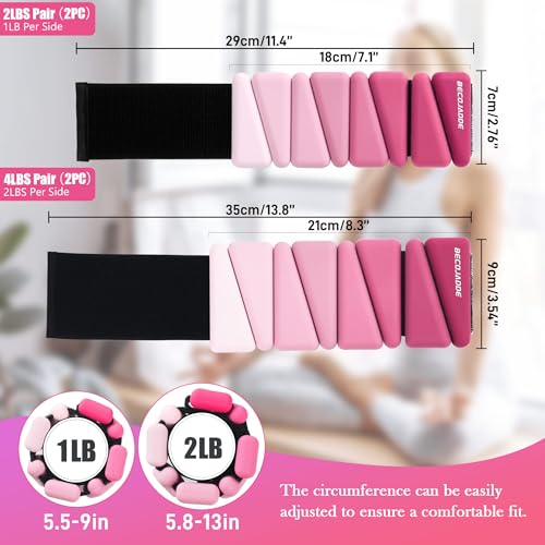 Image of BECOJADDE Ankle Weights for Women Wrist Weights Set of 2 (1 lb /2 lb Each) Adjustable Arm Leg Weight for Womens Men Suitable for Walking Swimming Running Pilates Yoga Gym