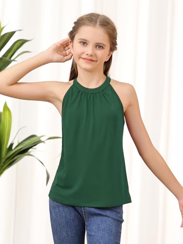 Image of GORLYA 2 Pack Girls Halter Neck Summer Sleeveless Shirt Multipacks Casual Curvy Tank Tops for 6-14Y