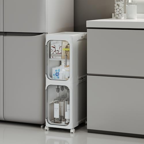 2-Tier Tall Narrow Storage Cabinet, Slim Bathroom Storage Cabinet...