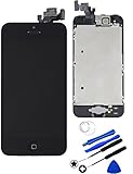 for iPhone 5 LCD Display Touch Screen Full Assembly Replacement with Home Button Front Camera Ear Speaker Repair Tools and Tempered Glass, Black