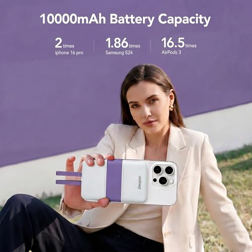 Image of Energizer 10000mAh 22.5W Fast Charging Power Bank, Ultra-Slim Compact Pocket Size, Built-in Type-C Cable, PD + QC, Dual USB-C & USB-A Output | CE & RoHS Approved | 1 Yr Warranty