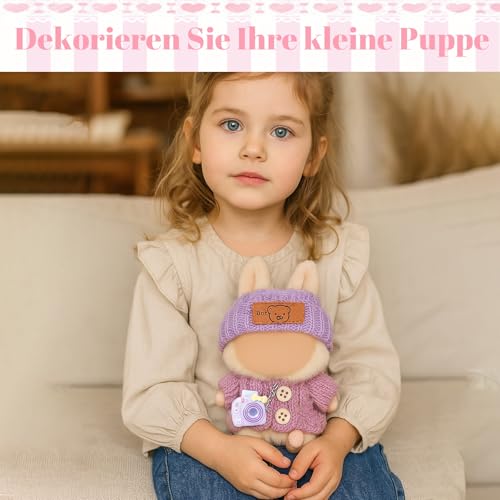 3-teiliges Bubukleidung für Puppe, Puppenkleidung Set für 17 cm Puppen, Inklusive Lichtviolett Pullover mit Hut und Flasche Dekor, elastisch & detailreich Hochwertige Klamotten