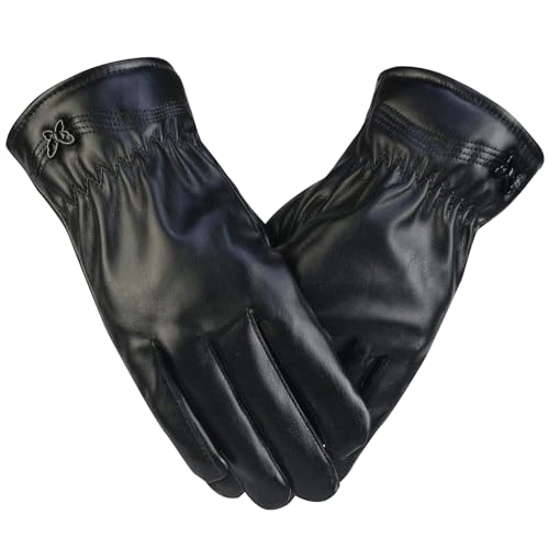 Guantes de cuero de invierno para mujer con forro cálido talla única