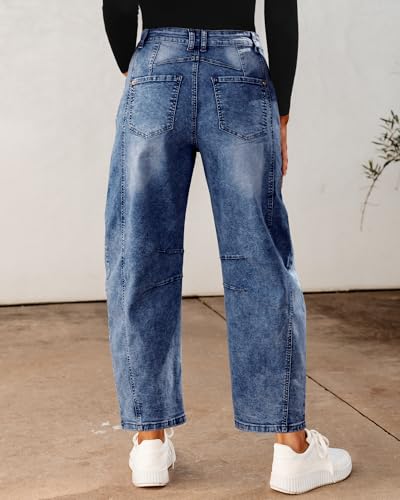 Utyful Barrel Jeans Women Cropped Baggy Trendy High Waisted Distressed Loose Stretch Denim Trouser Jeans with Pockets3