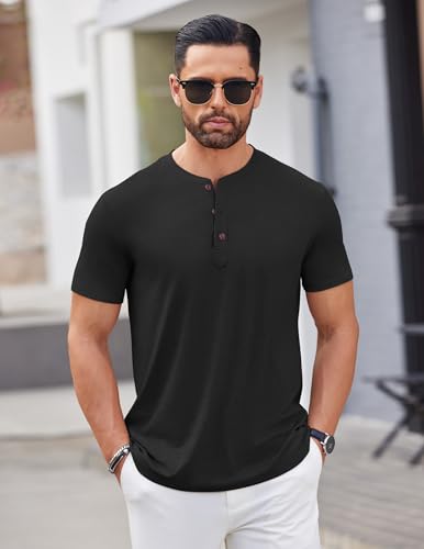 Image of COOFANDY Men's Henley Shirts Short Sleeve Casual Basic Tee Summer Button Henley Soild T Shirts