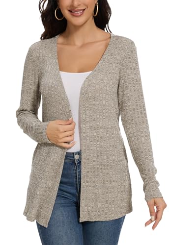 Molirex Leichte Strickjacke für Damen: Langer Cardigan mit Eleganter Rippung und Taschen