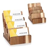 Acacia Wood Business Card Holder 4 Tier Multiple Business Card Display Stands Desktop Business Card Organizer 4 Slots Gift Card Rack Index Card Storage for Office Exhibition Meeting Home Men Women