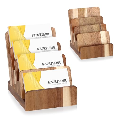 Acacia Wood Business Card Holder 4 Tier Multiple Business Card Display Stands
