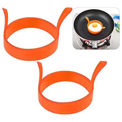 2Pcs Egg Rings for Frying Eggs 7.5cm - Orange Round Pancake Molds, BPA Free Non-Stick Silicone Mould, Perfect Kitchen Gadgets Cover